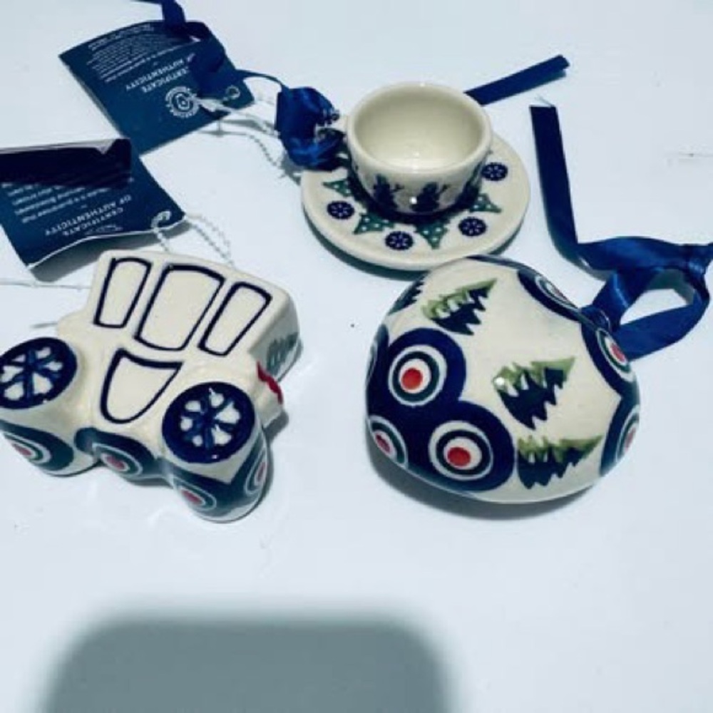 Polish Pottery Christmas Ornaments set off 3